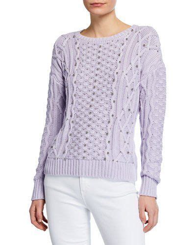 michael kors cable knit sweater silver beads|More.